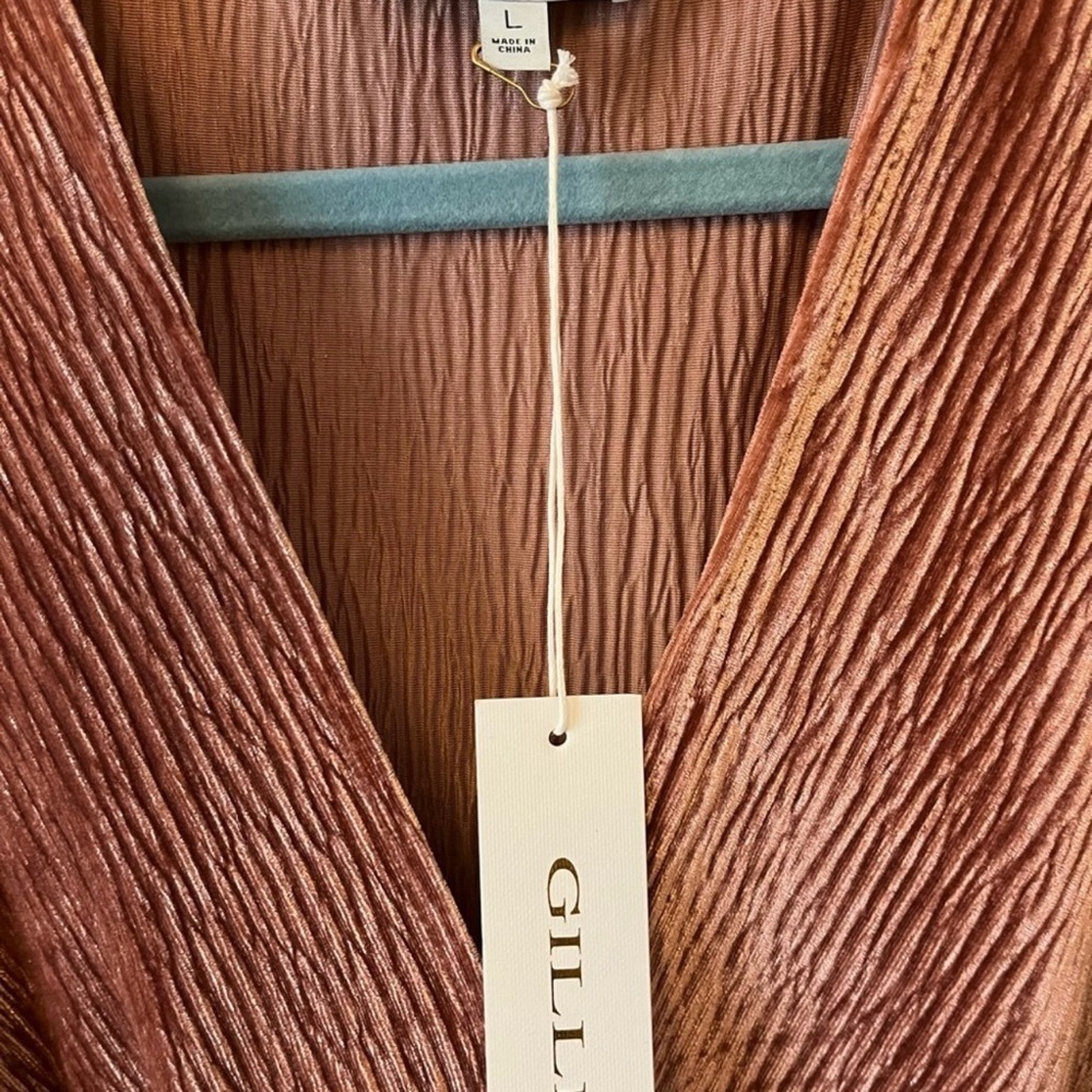 Gilli Ripped Velvet Copper Shimmer Textured Dress. Large NWT - Picture 5 of 8
